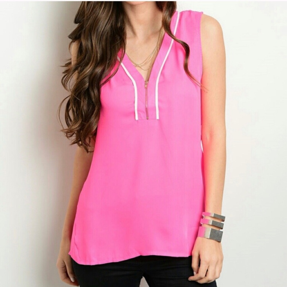 Silky Hot Pink Zipper Top